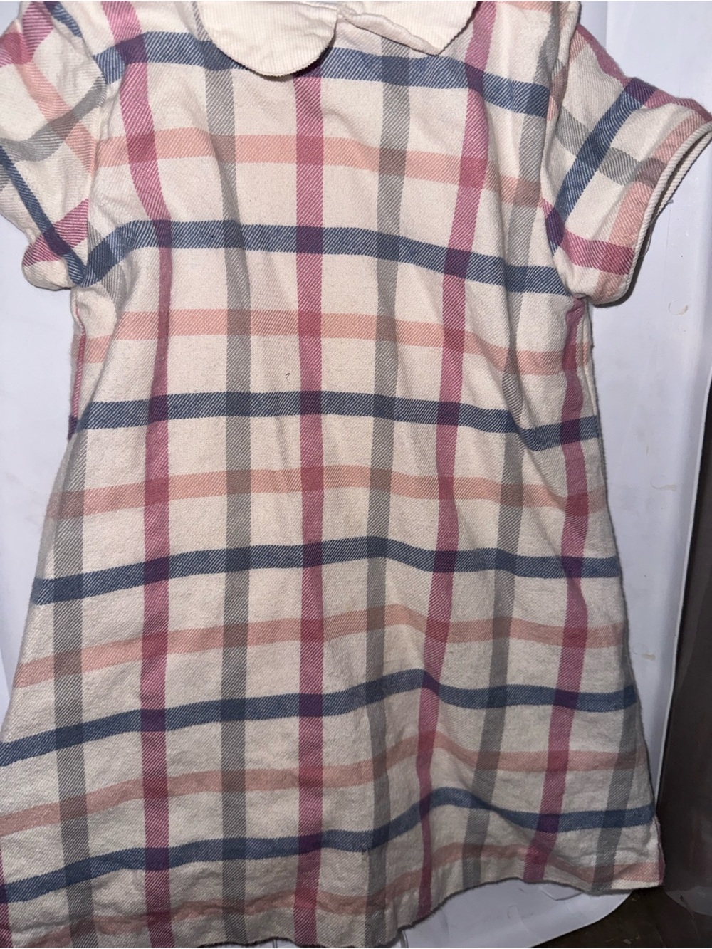bella bliss Cream Plaid Peter Pan Collar Dress with Pink & Blue Stripes - Picture 2 of 4